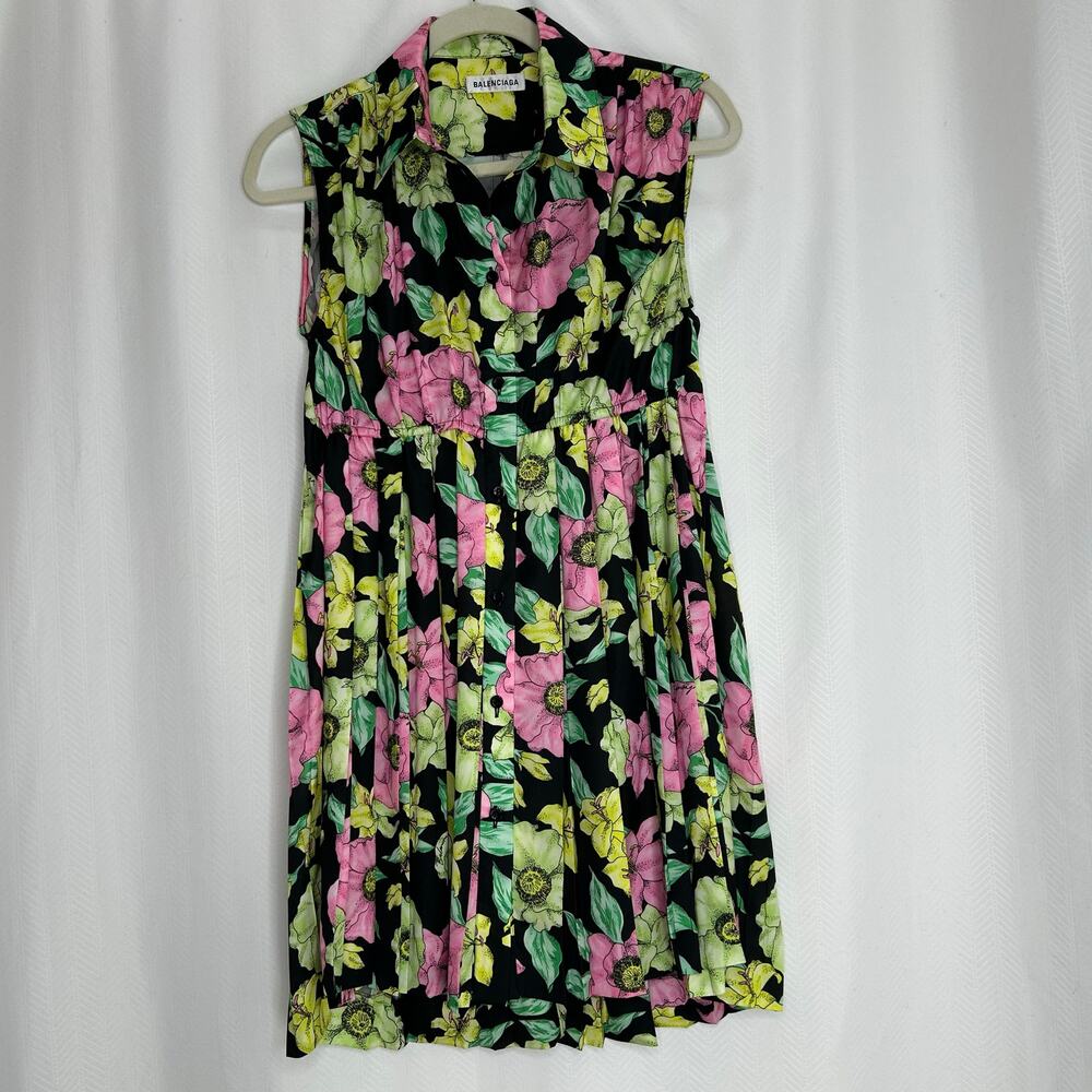 Balenciaga dark floral babydoll mini dress sleeveless size 36 Euro / 4 US